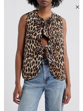 Damson Madder Tilly Leopard Print Organic Cotton Quilted Vest size 6